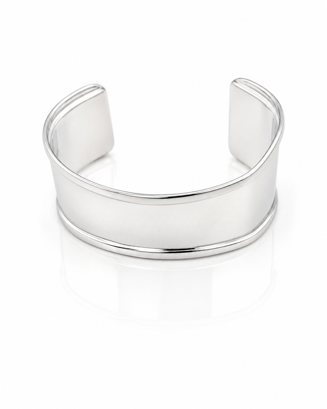 Rhodium Plated Minimalist Curved Bangle Bracelet (11450)