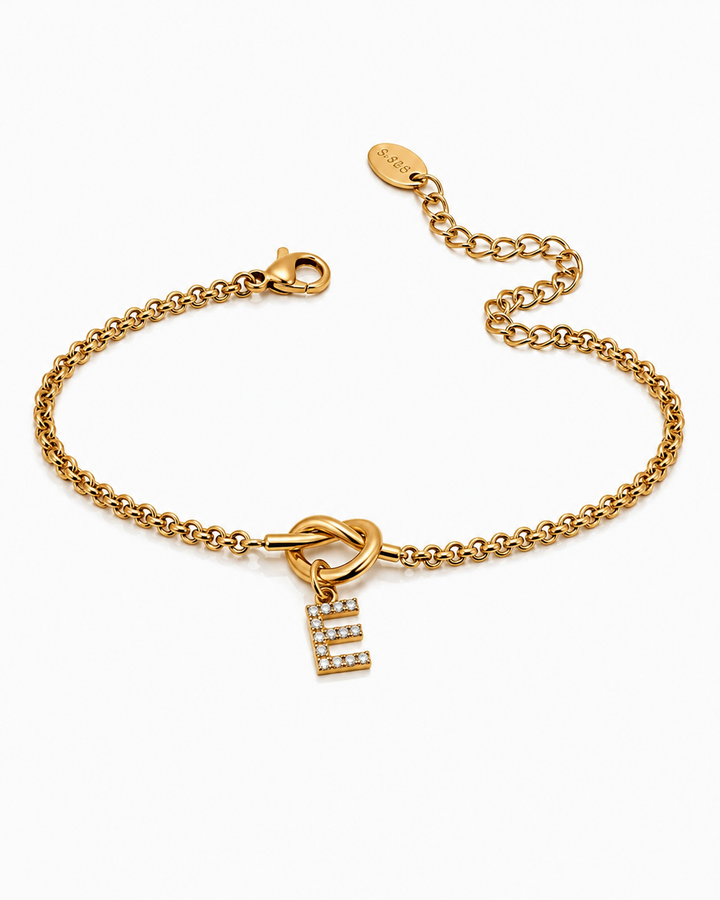 Gold Plated Waterproof Diamanté Initial 'E' Letter Bracelet (11780)