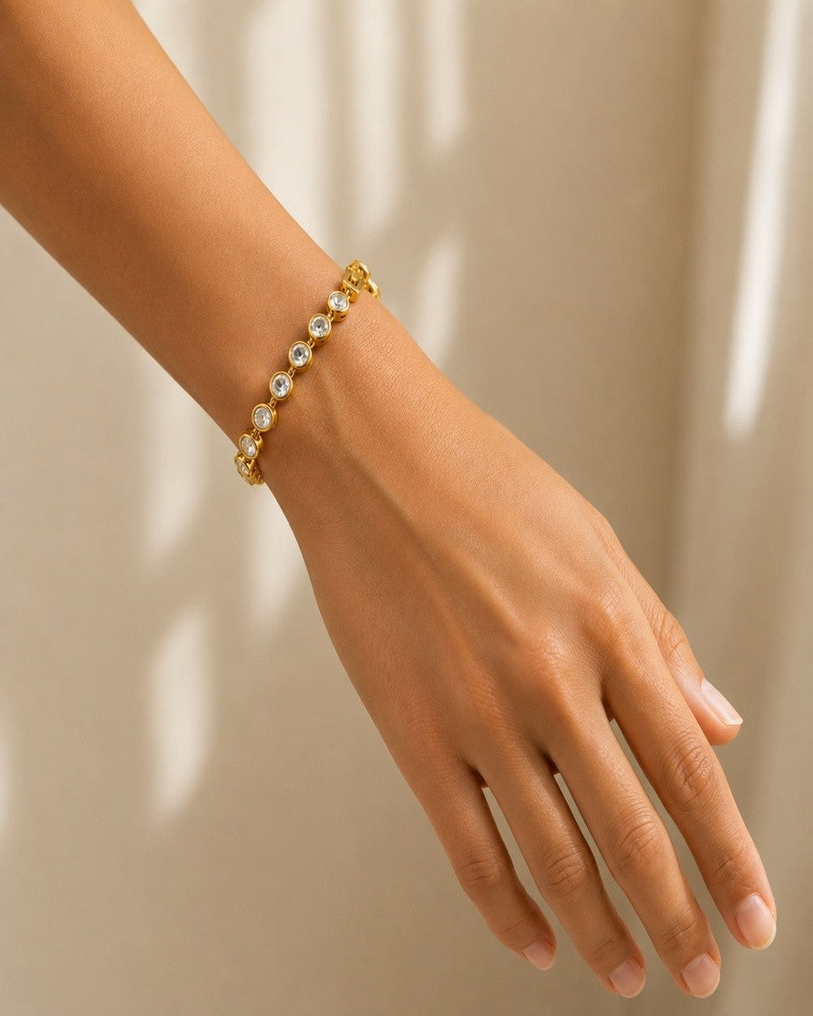Gold Plated Waterproof Cubic Zirconia Tennis Bracelet (11468)