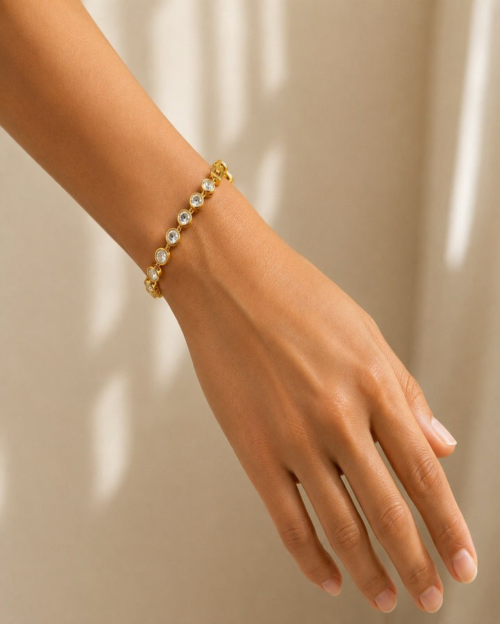 Gold Plated Waterproof Cubic Zirconia Tennis Bracelet (11468)