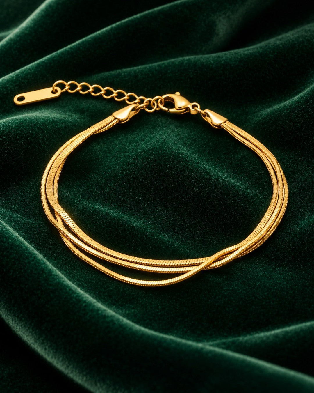 Gold Plated Waterproof Triple Snake Chain Layered Bracelet (11023)