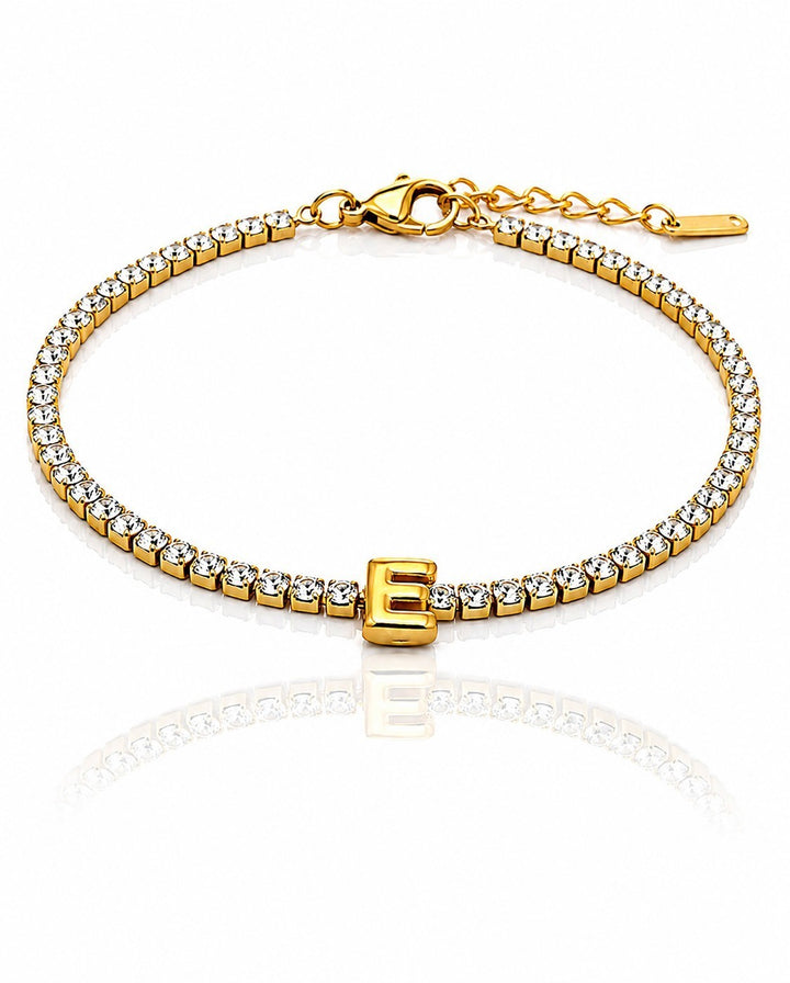 Gold Plated Waterproof Initial 'E' Letter Charm Bracelet (11478)