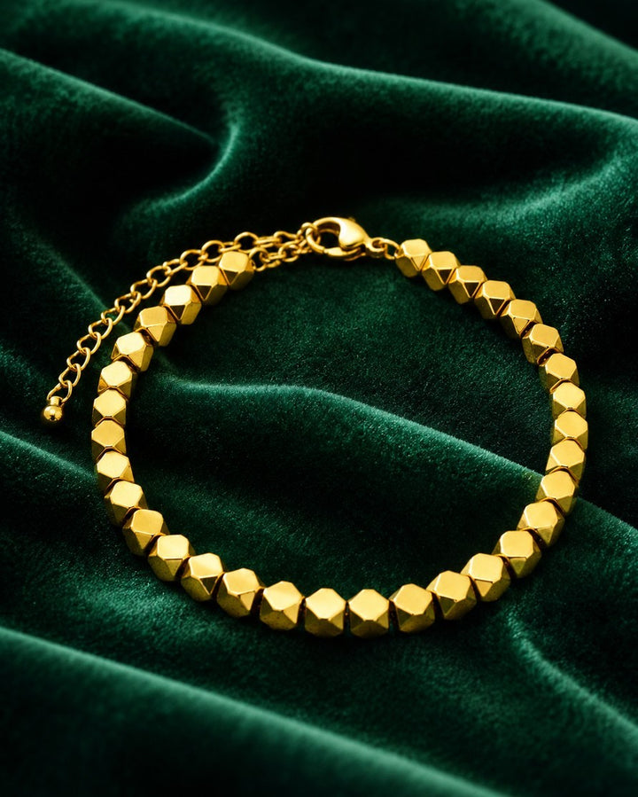 Gold Plated Waterproof Disco Ball Bead String Bracelet (10980)