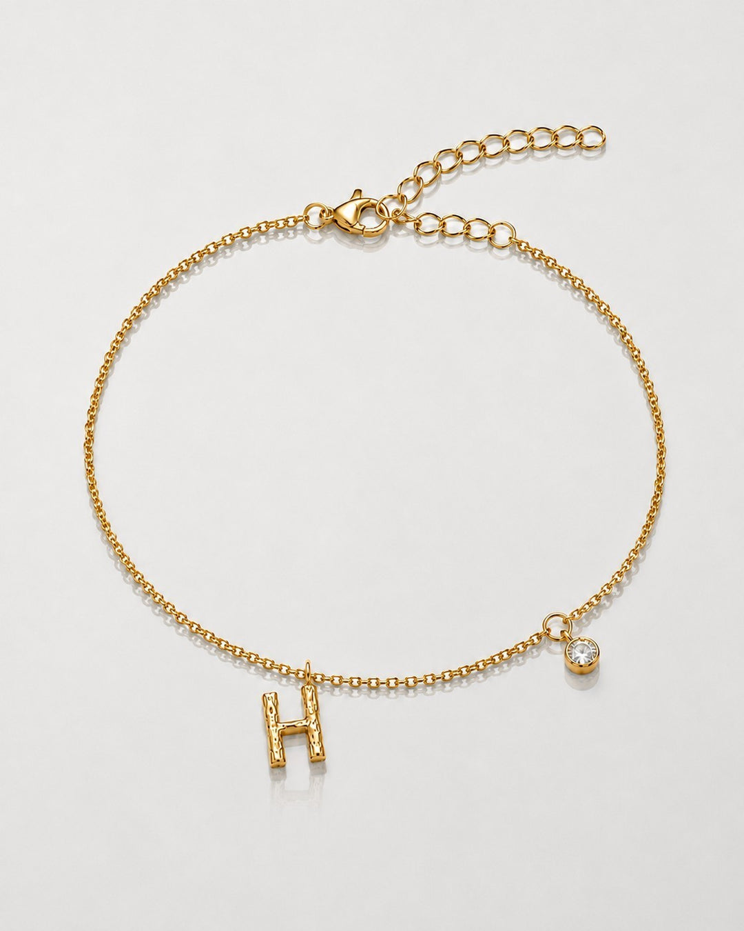 Gold Plated Waterproof Personalised 'H' Initial Dainty Chain Bracelet (10250)