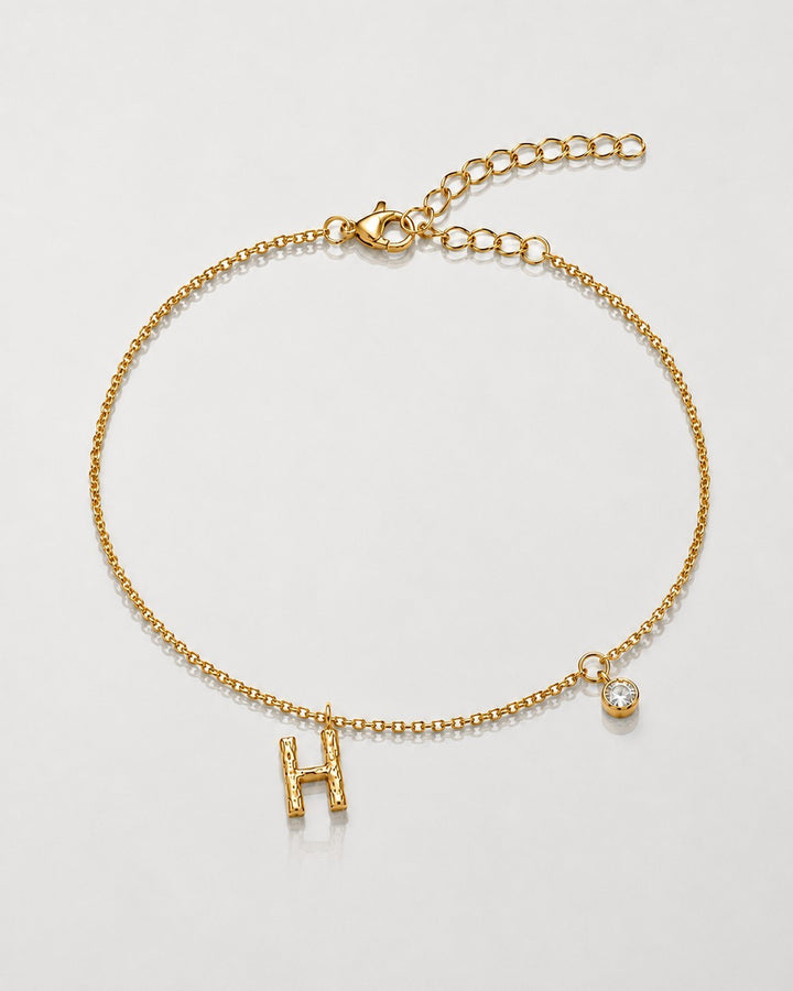 Gold Plated Waterproof Personalised 'H' Initial Dainty Chain Bracelet (10250)