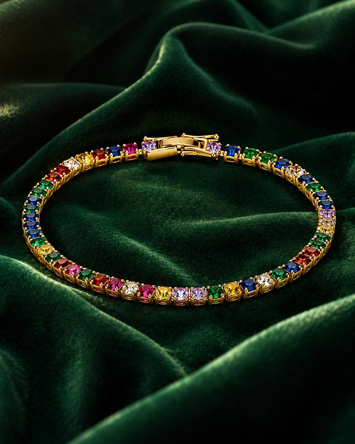 Rainbow Enamel Link Chain Bracelet Gold Plated Waterproof (200002)