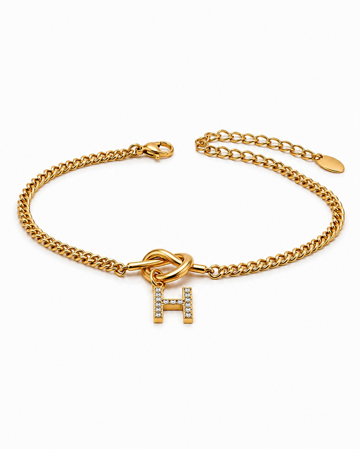 Gold Plated Diamante Initial 'H' Charm Bracelet Set (11783)