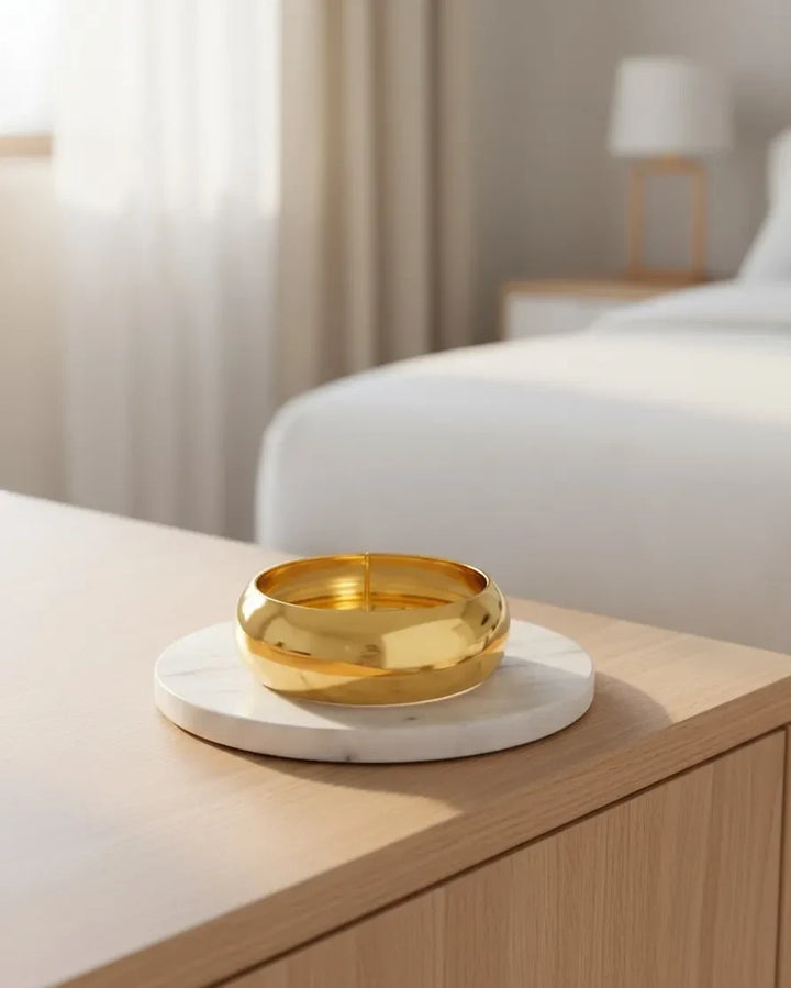 Gold Plated Waterproof Wide Statement Bangle Bracelet (11810)