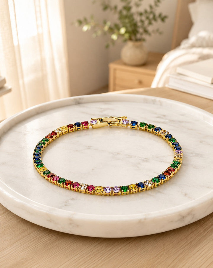 Rainbow Enamel Link Chain Bracelet Gold Plated Waterproof (200002)