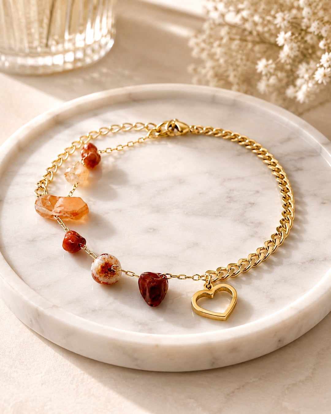 Gold Plated Antique Heart Charm Bracelet (11002)