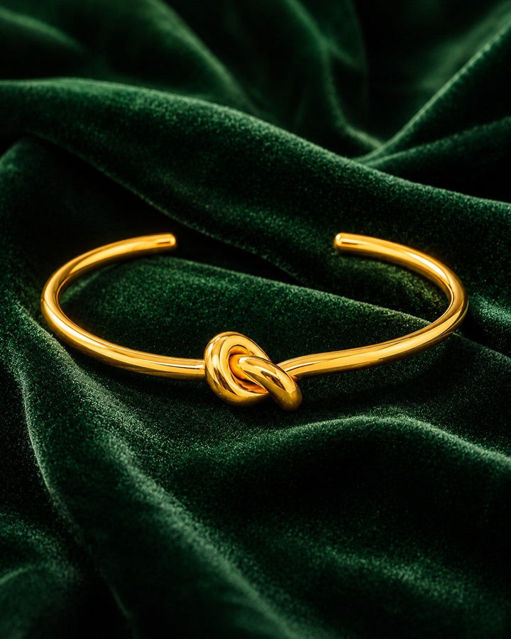 Gold Plated Waterproof Sculptural Knotted Cuff Bangle (200006)