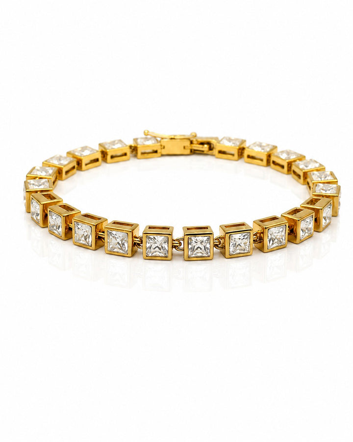 Gold Plated Waterproof Cubic Zirconia Tennis Bracelet (11443)