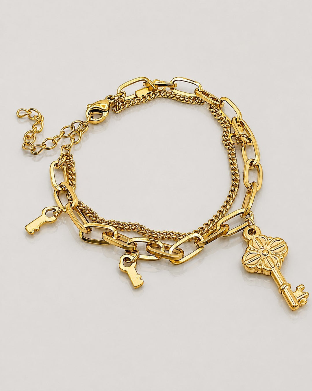Gold Plated Waterproof Vintage Key Layered Chain Bracelet (10287)