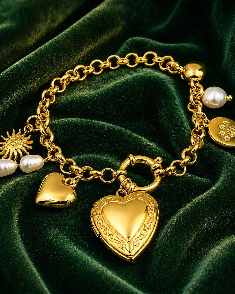 Gold Plated Waterproof Heart Charm Chain Bracelet (11454)
