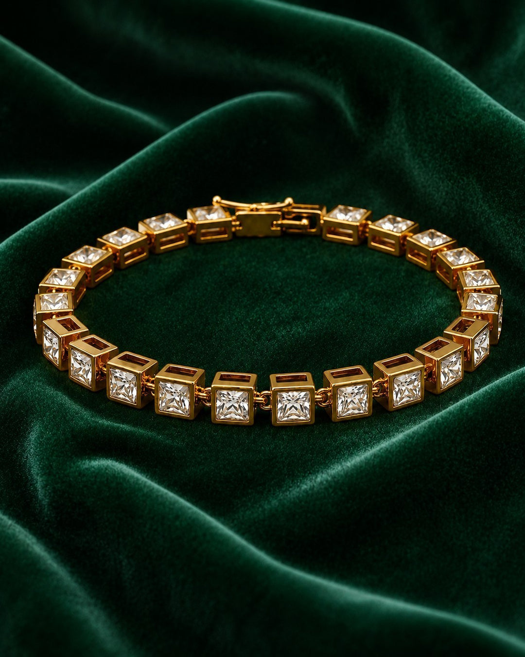 Gold Plated Waterproof Cubic Zirconia Tennis Bracelet (11443)