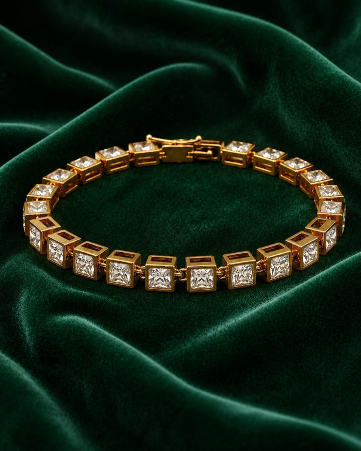 Gold Plated Waterproof Cubic Zirconia Tennis Bracelet (11443)