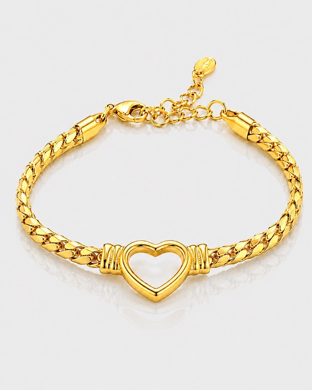 Gold Plated Hollow Heart Cuban Link Chain Bracelet (11214)