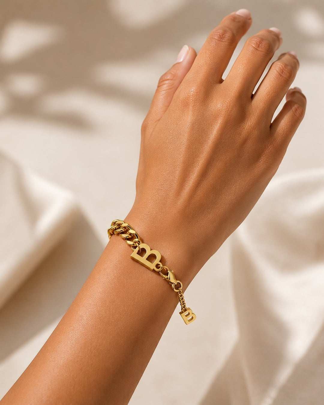 Gold Plated Waterproof Letter 'B' Initial Charm Bracelet (10690)