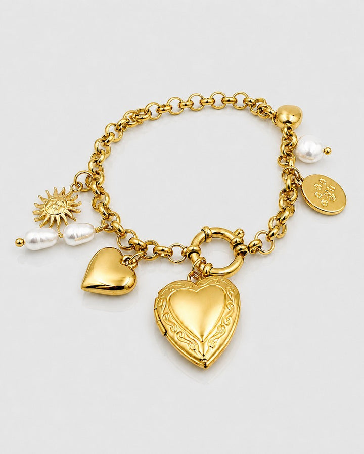 Gold Plated Waterproof Heart Charm Chain Bracelet (11454)