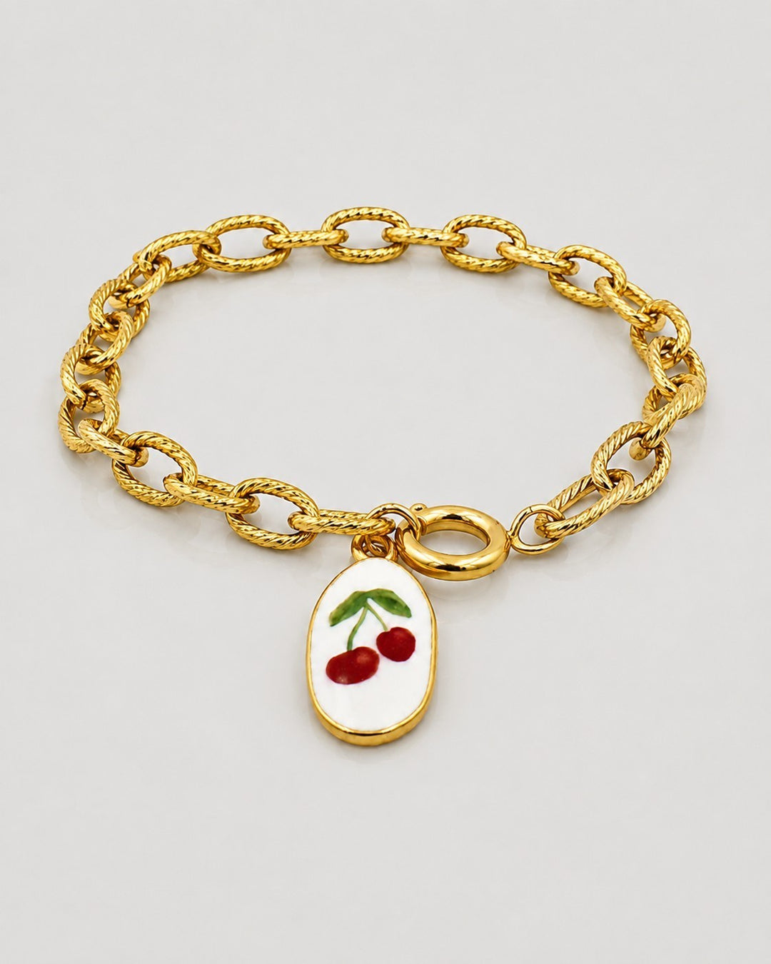 Gold Plated Waterproof Cherry Charm Bracelet (11444)