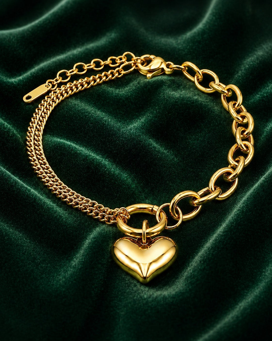 Gold Plated Waterproof Paperclip Chain Heart Charm Bracelet (10996)
