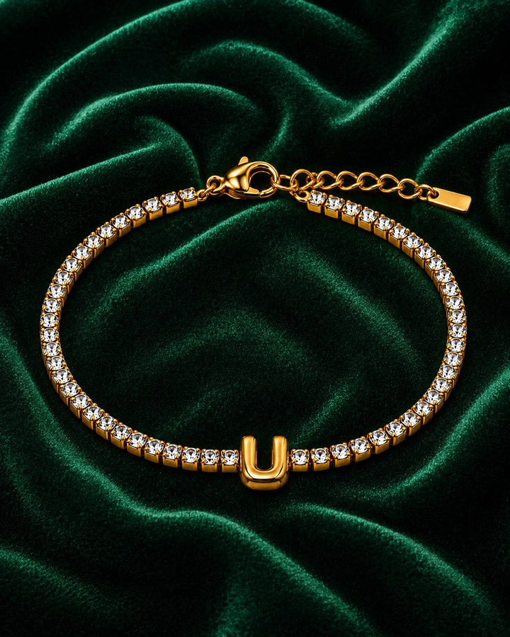 Gold Plated Waterproof Initial Letter U Charm Bracelet (11494)
