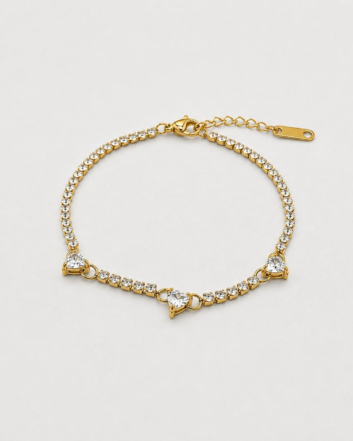 Gold Plated Waterproof Crystal Heart Tennis Bracelet (11456)