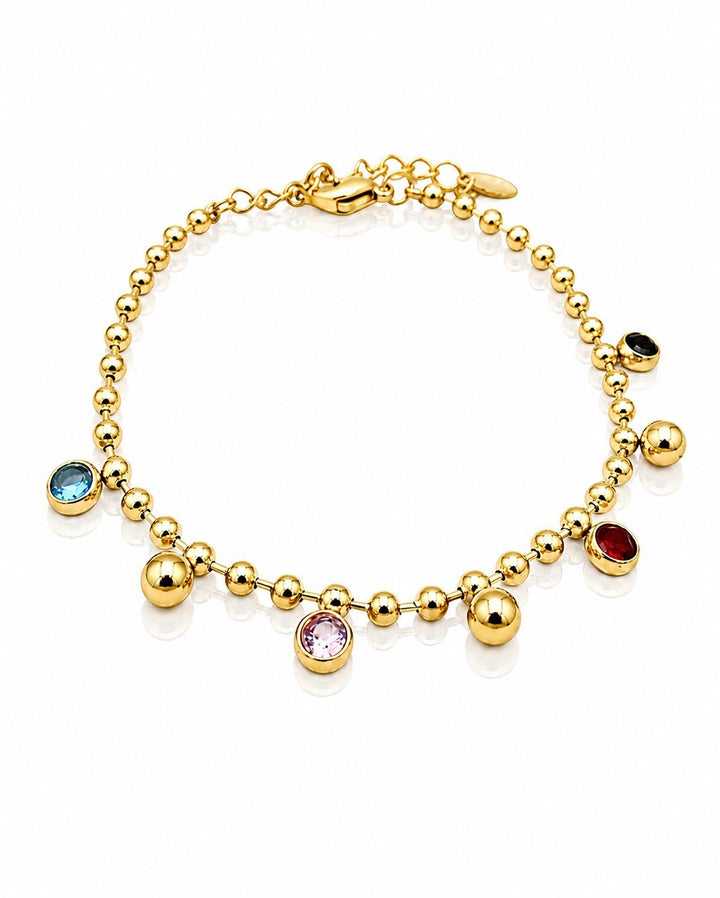 Gold Toned Multicolour Glass Stone Beaded Stretch Bracelet (11231)