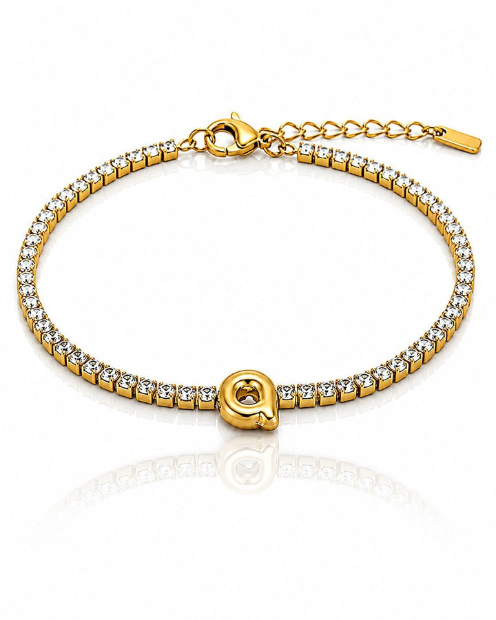 Gold Plated Waterproof Initial 'Q' Letter Charm Bracelet (11490)