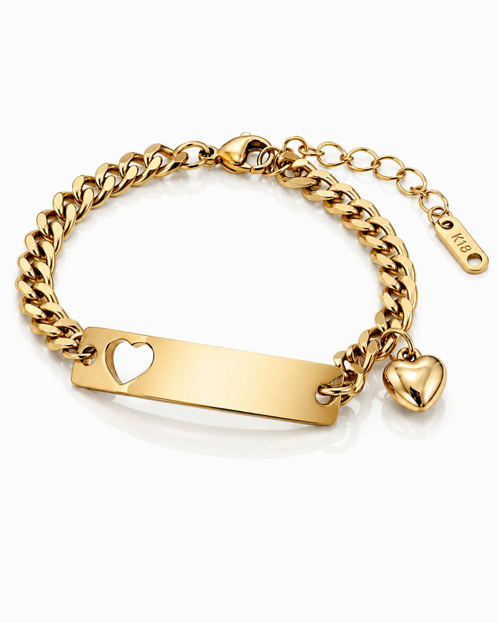 Gold Plated Waterproof Heart Engraved ID Bracelet (11963)