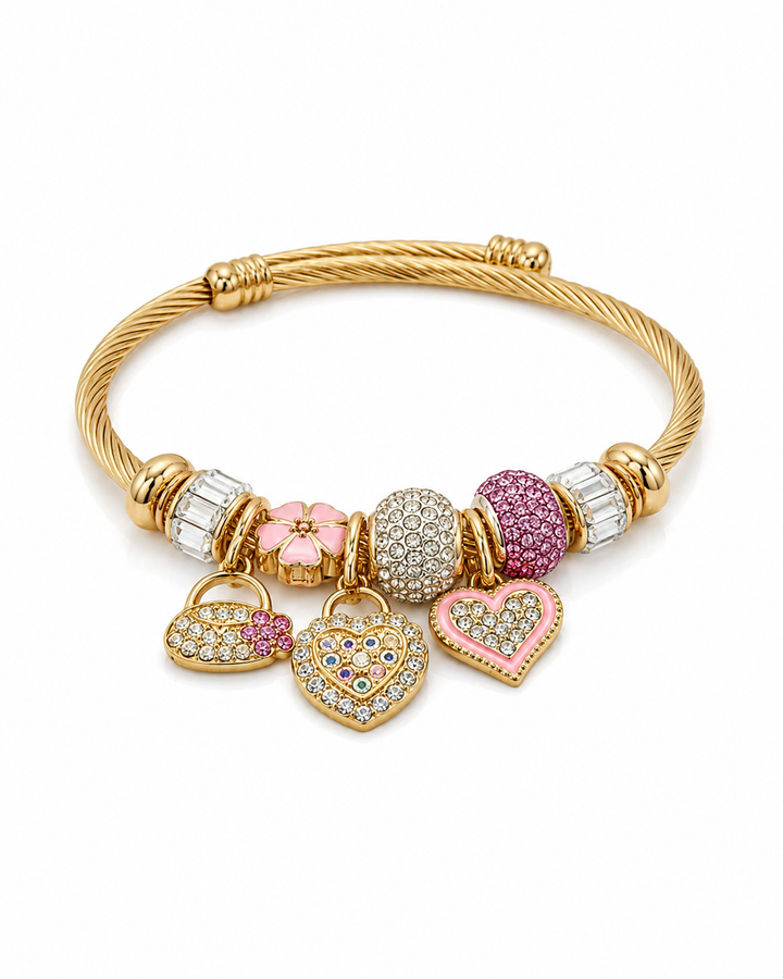 Charm Bead Twisted Gold Plated Cuff (12003)