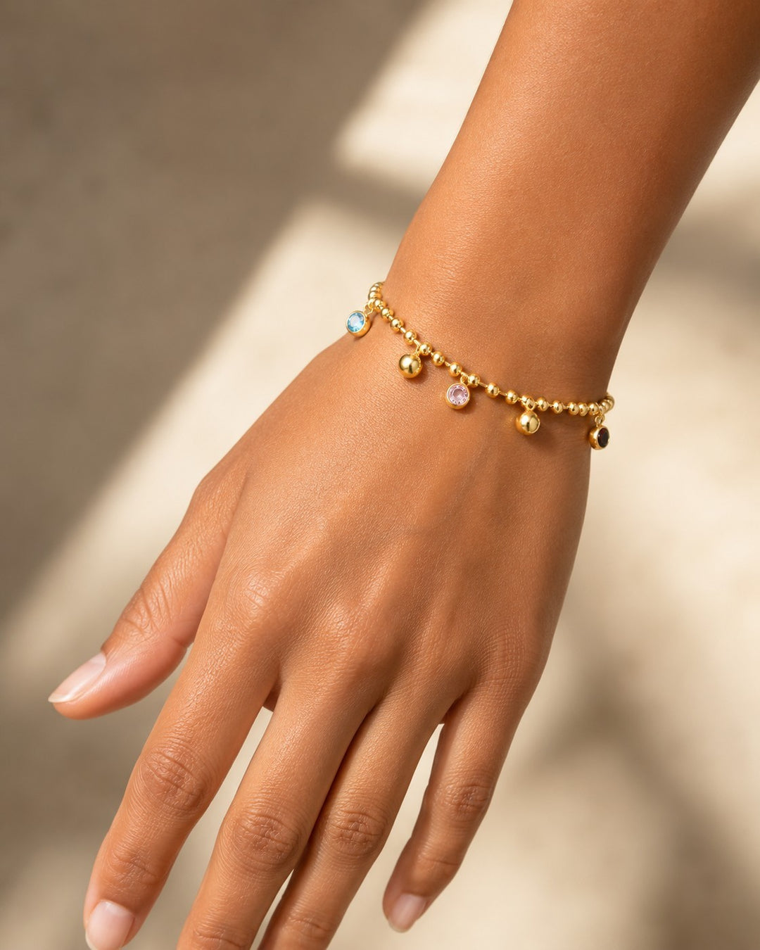 Gold Toned Multicolour Glass Stone Beaded Stretch Bracelet (11231)