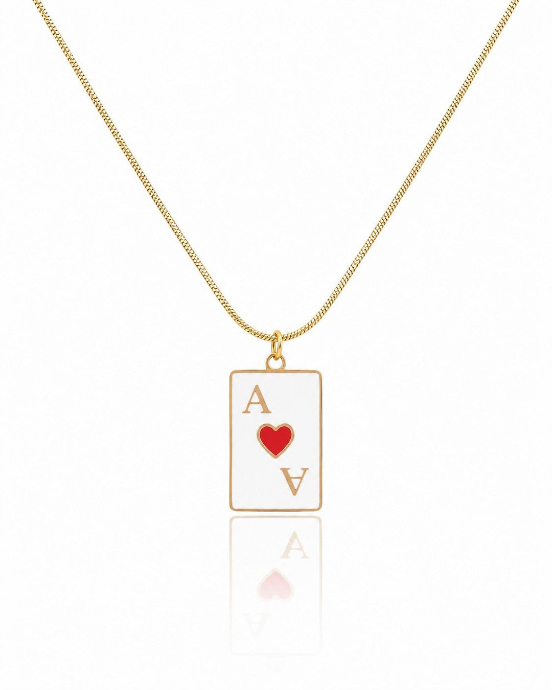 Elli Jewellery gold plated Ace of Hearts playing card pendant necklace on a delicate chain