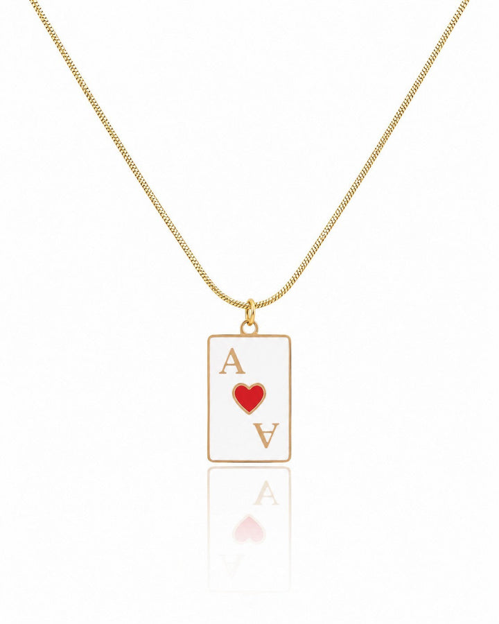 Elli Jewellery gold plated Ace of Hearts playing card pendant necklace on a delicate chain