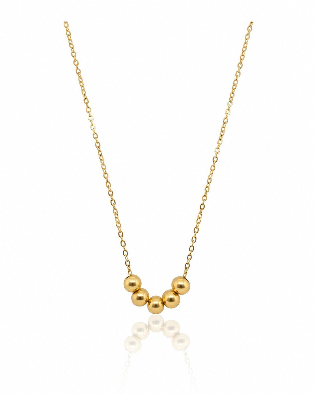 Elli Jewellery gold plated waterproof necklace featuring a delicate chain with five cascading spherical ball charms.