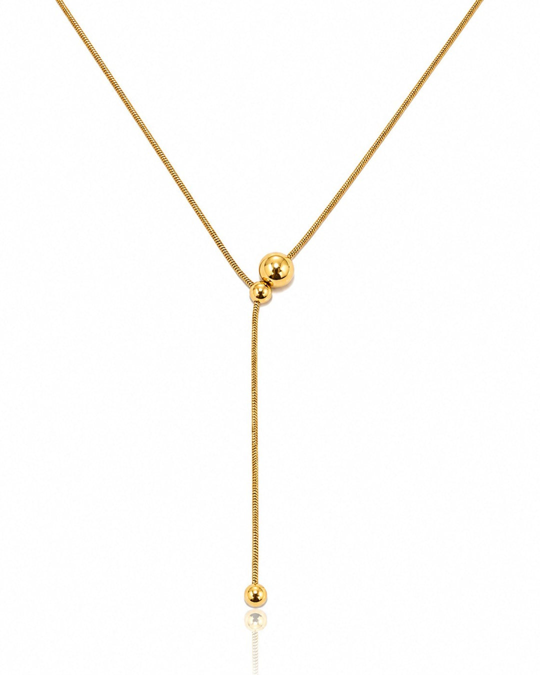 Elli Jewellery gold plated minimalist necklace featuring a delicate chain with two hanging ball pendants