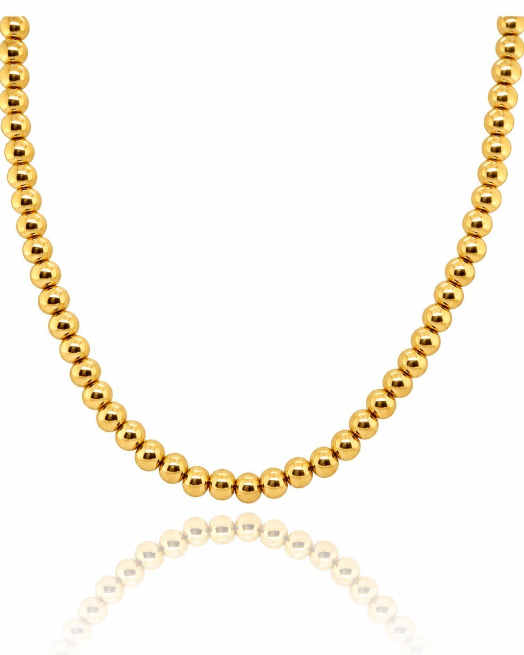 Elli Jewellery gold plated waterproof beaded ball chain necklace with a polished sphere design on a white background.