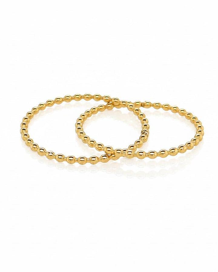 Elli Jewellery gold plated double stack ring with a delicate beaded texture design on a white background.