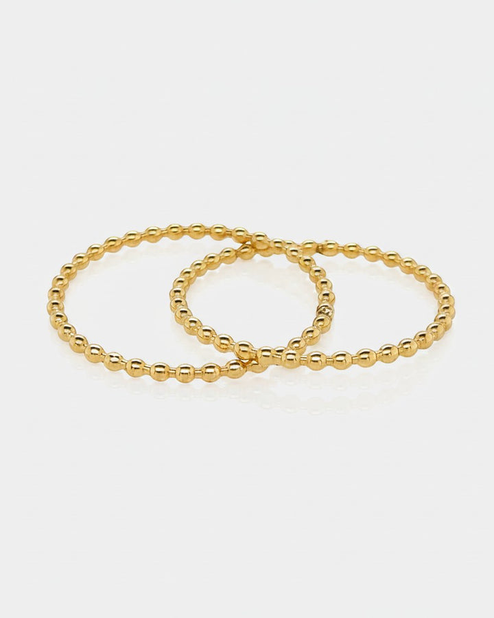Elli Jewellery gold plated double stack ring with a delicate beaded texture on a clean white background.