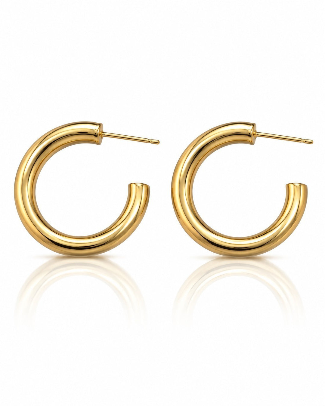 Elli Jewellery gold plated chunky hoop earrings with a polished finish, waterproof and hypoallergenic design.