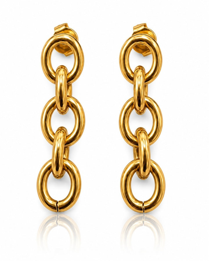 Elli Jewellery gold plated chunky link chain drop earrings with a polished finish and hypoallergenic design.