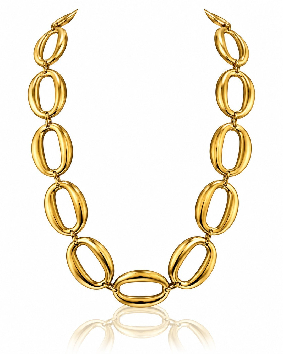 Elli Jewellery gold plated chunky oval link chain statement necklace with a polished waterproof finish.