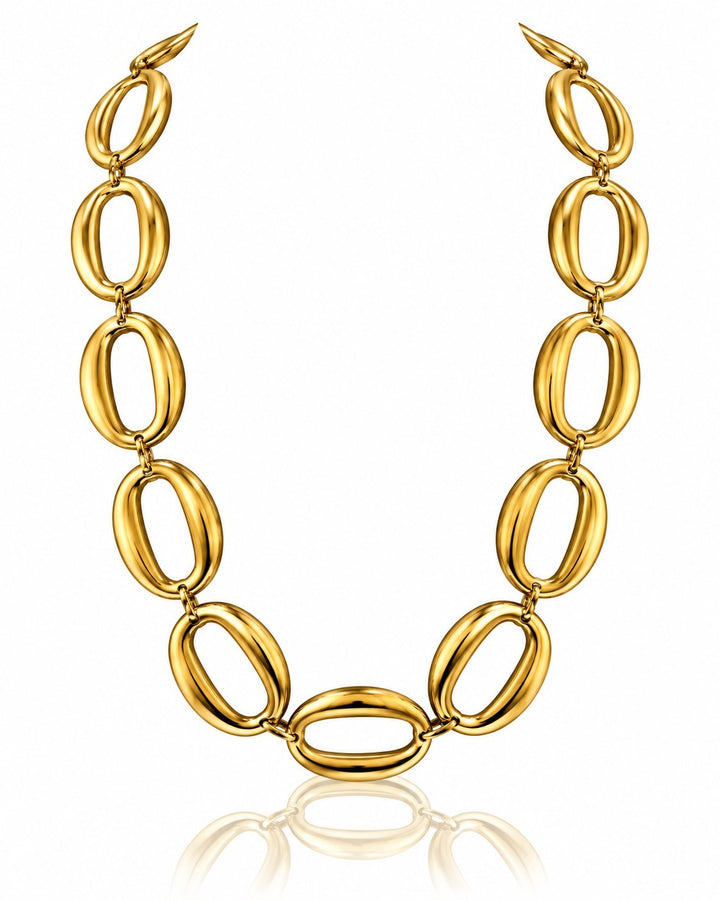 Elli Jewellery gold plated chunky oval link chain statement necklace with a polished waterproof finish.