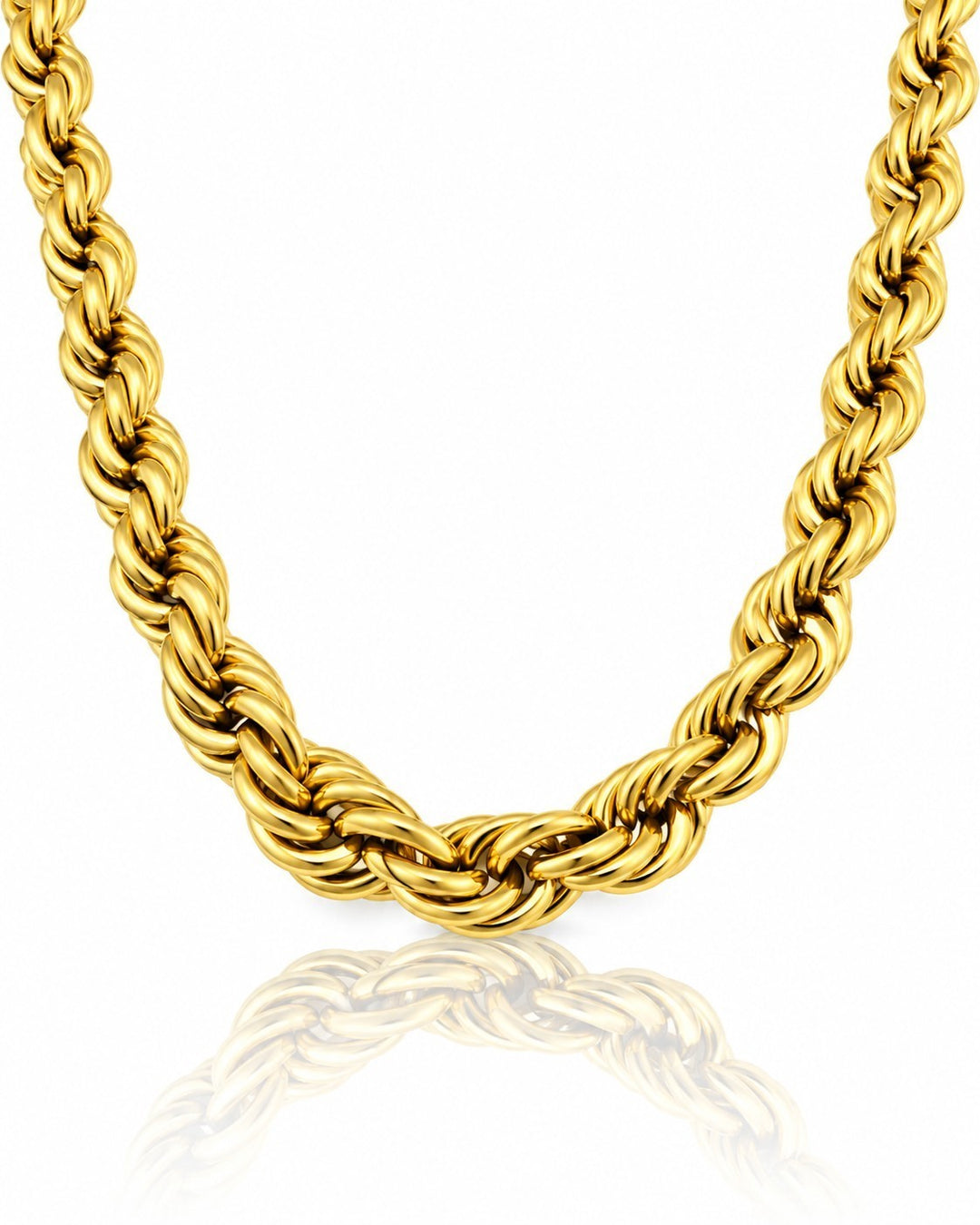 Elli Jewellery gold plated chunky rope chain necklace with a textured, waterproof design on a white background.