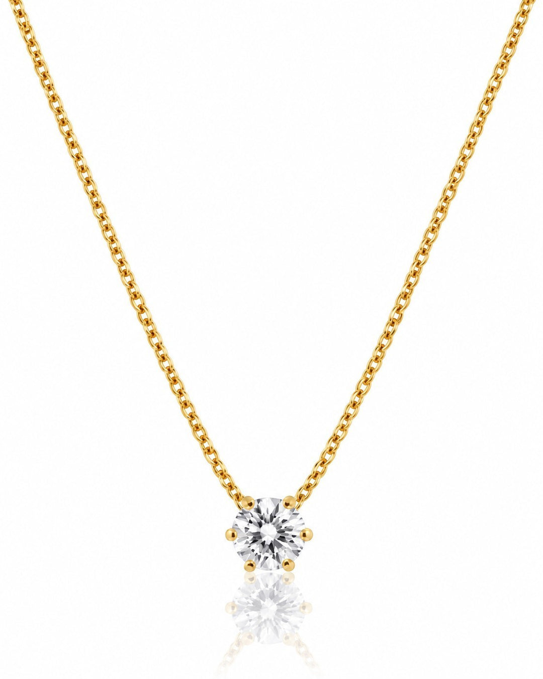 Elli Jewellery gold plated solitaire necklace featuring a brilliant round cubic zirconia stone on a delicate chain