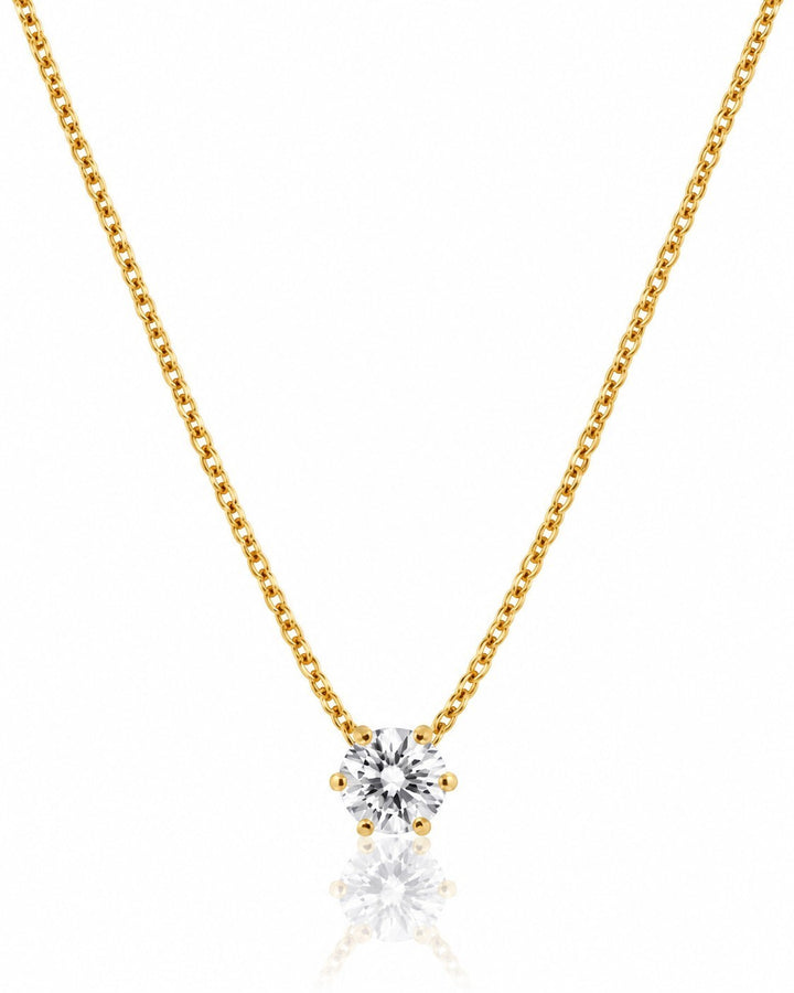 Elli Jewellery gold plated solitaire necklace featuring a brilliant round cubic zirconia stone on a delicate chain