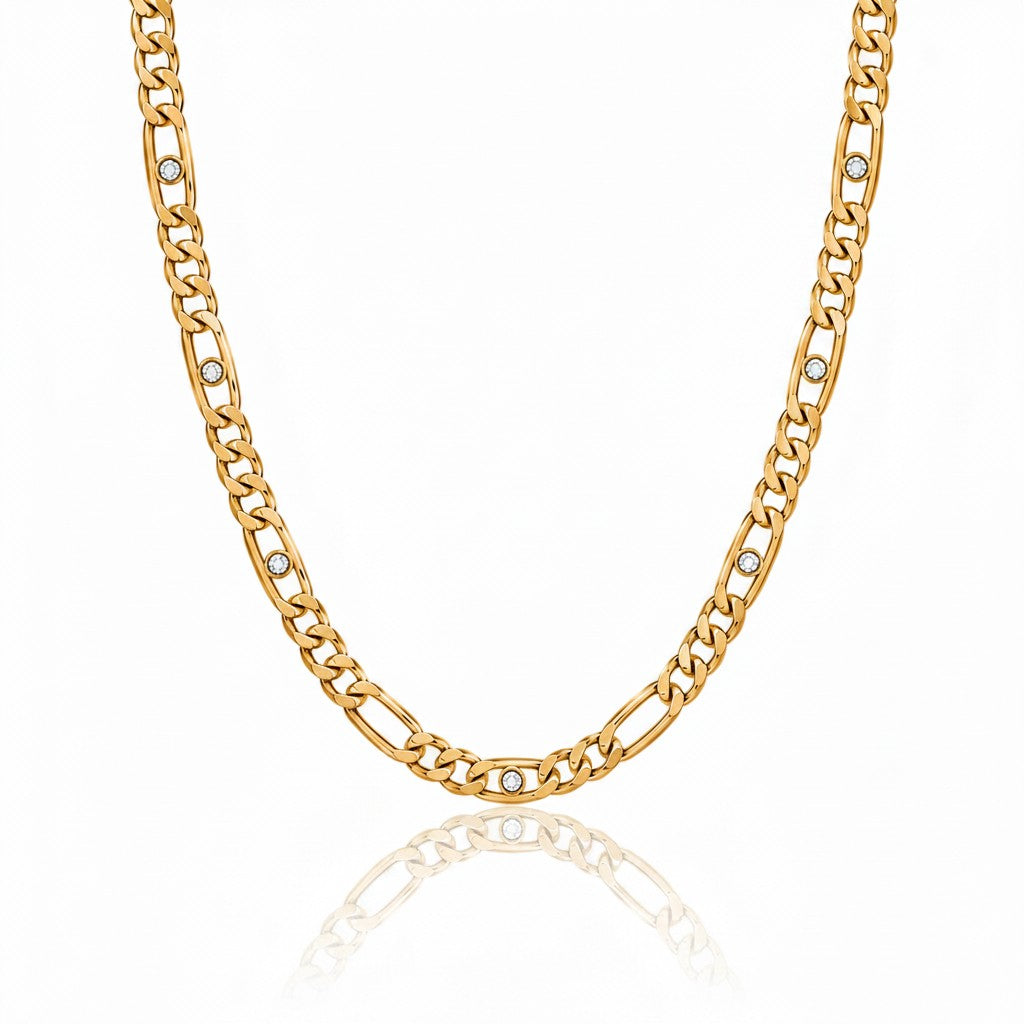 Elli Jewellery gold plated waterproof link chain necklace featuring sparkling diamante crystal accents.