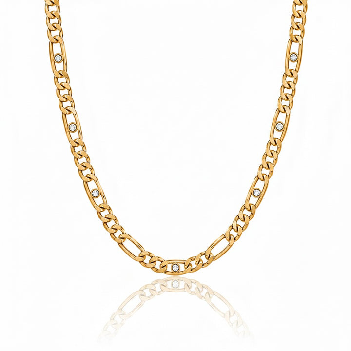 Elli Jewellery gold plated waterproof link chain necklace featuring sparkling diamante crystal accents.