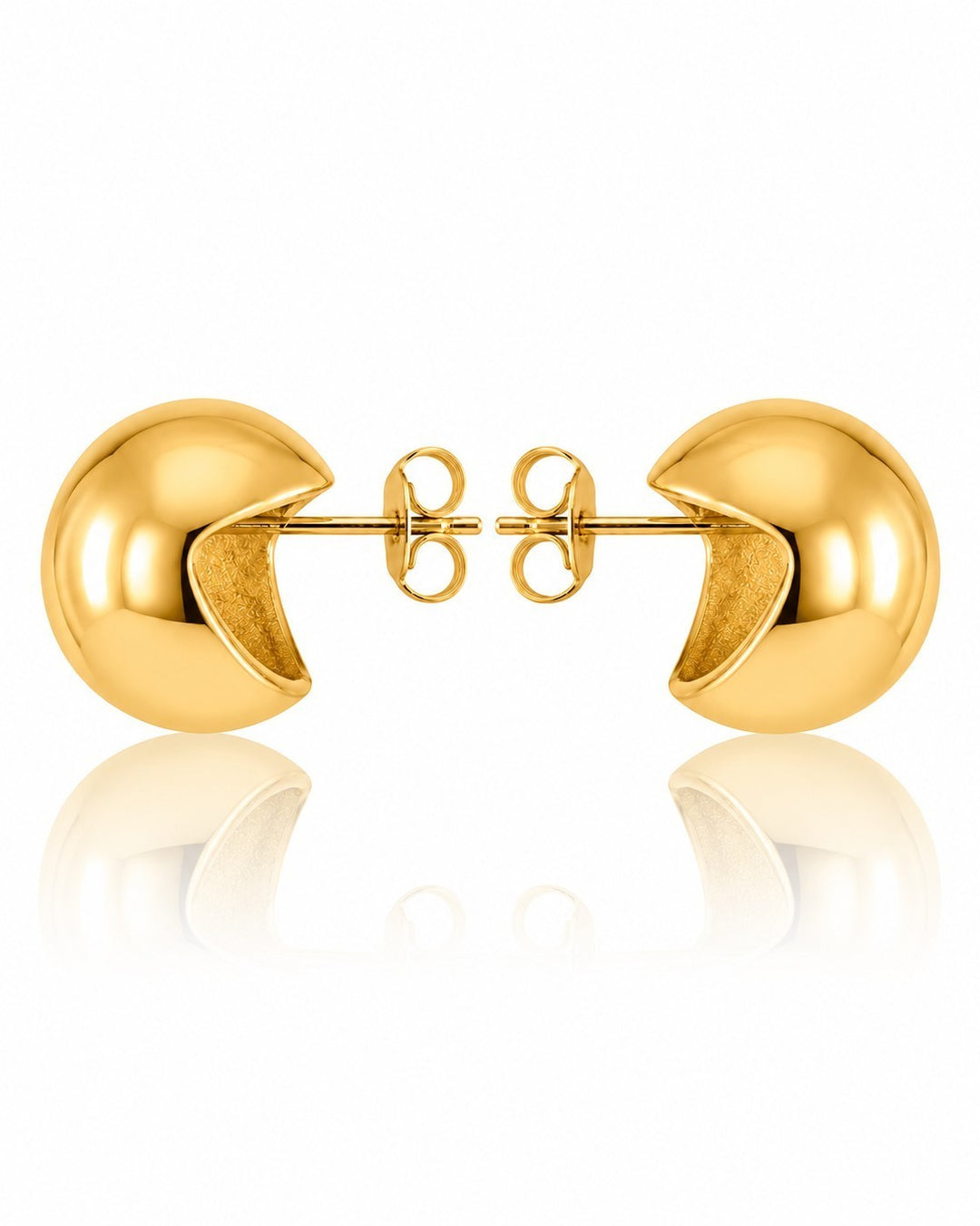 Elli Jewellery chunky dome stud earrings in 18ct gold plated metal with a polished crescent silhouette