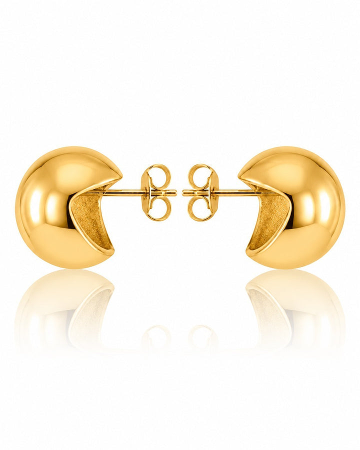 Elli Jewellery chunky dome stud earrings in 18ct gold plated metal with a polished crescent silhouette